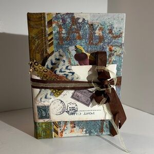 Handcrafted Mixed-Media Bird Collage junk journal- Teal Orange & Brown